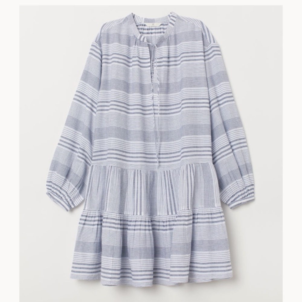 Cotton dress with tired skirt - White striped